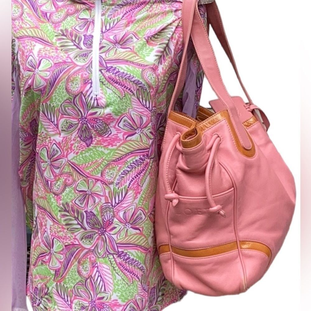 LOEWE ANAGRAM AUTHENTIC PINK SOFT LEATHER DRAW STRING SHOULDER HANDBAG - Picture 5 of 12
